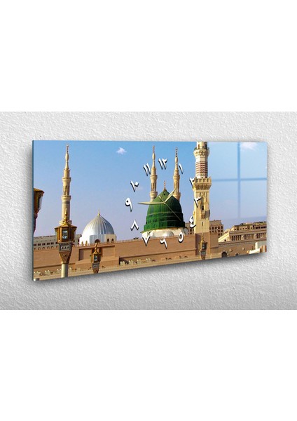 Yatay Ortadan Saatli Dini Temalı Cam Tablo YSOD003