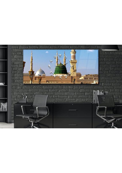 Yatay Ortadan Saatli Dini Temalı Cam Tablo YSOD003 fiyatları