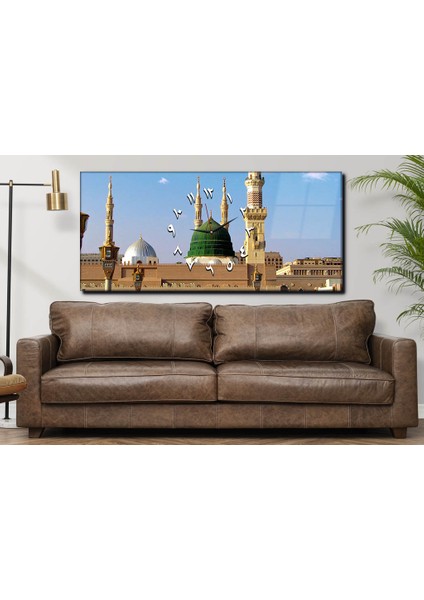 Yatay Ortadan Saatli Dini Temalı Cam Tablo YSOD003 modelleri