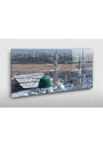 Yatay Ortadan Saatli Dini Temalı Cam Tablo YSOD054