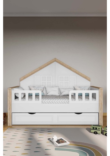 Çocuk Montessori Karyola Yavrulu, Beyaz, 90 x 190 ( Mdf Malzeme)