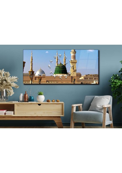 Yatay Ortadan Saatli Dini Temalı Cam Tablo YSOD003 fırsatları