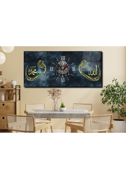 Yatay Ortadan Saatli Dini Temalı Cam Tablo YSOD102