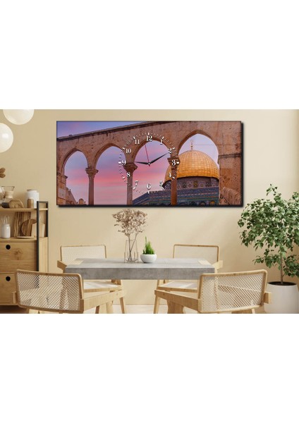 Yatay Ortadan Saatli Dini Temalı Cam Tablo YSOD041