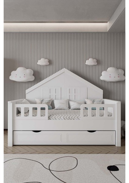 Çocuk Montessori Karyola Yavrulu, Beyaz, 90 x 190 ( Mdf Malzeme)