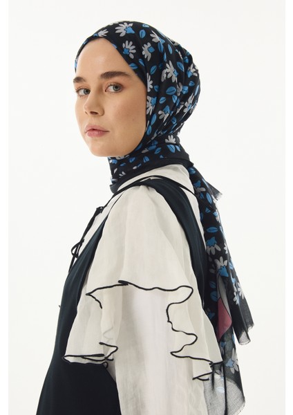 Farah Çizgi Karakter Desen Siyah Pamuklu Şal