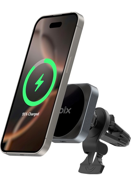 BXCH10 15W Kablosuz Şarj Destekli 180° Ayarlanabilir, Çok Açılı Manyetik Araç Içi Telefon Tutucu Gri