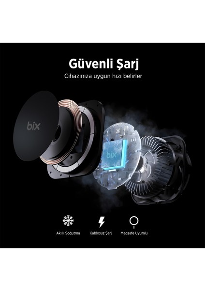 BXCH10 15W Kablosuz Şarj Destekli 180° Ayarlanabilir, Çok Açılı Manyetik Araç Içi Telefon Tutucu Gri