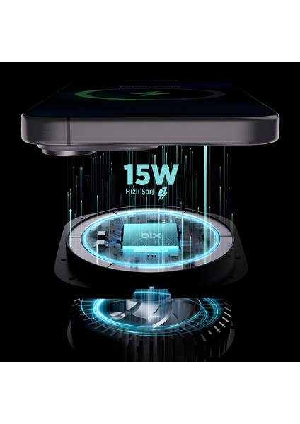 BXCH10 15W Kablosuz Şarj Destekli 180° Ayarlanabilir, Çok Açılı Manyetik Araç Içi Telefon Tutucu Gri