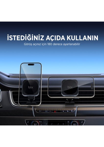 BXCH10 15W Kablosuz Şarj Destekli 180° Ayarlanabilir, Çok Açılı Manyetik Araç Içi Telefon Tutucu Gri