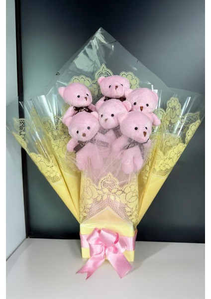Sevgiliye Özel: Romantik Dantelli Konsept Pembe Peluş Ayıcık Buketi
