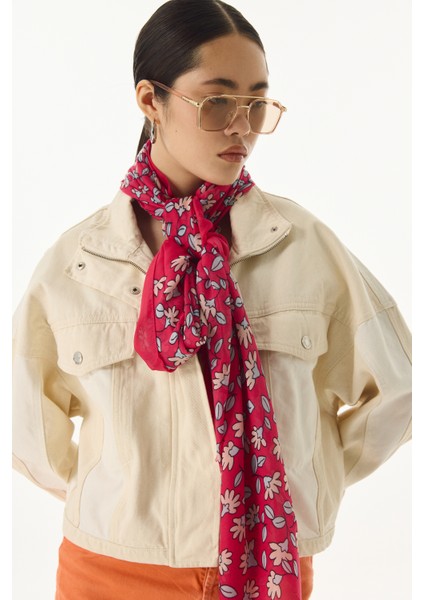 Farah Çizgi Karakter Desen Fuşya Pamuklu Şal