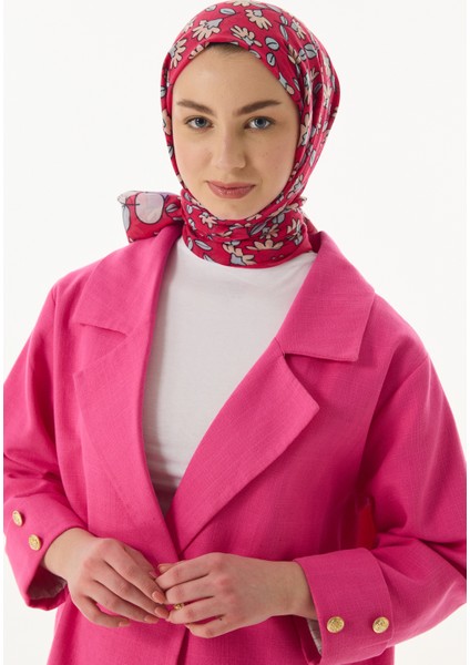 Farah Çizgi Karakter Desen Fuşya Pamuklu Şal