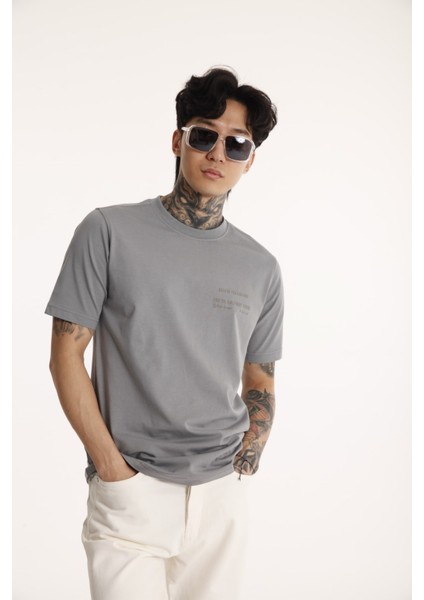 Bisiklet Yaka Erkek Work Hard Baskılı Pamuk T-Shirt