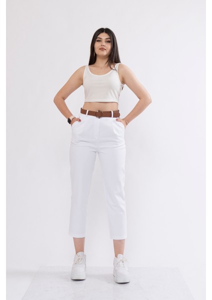 Kemerli Gabardin Kot Kumaş Kalem Denim Pantolon 3880