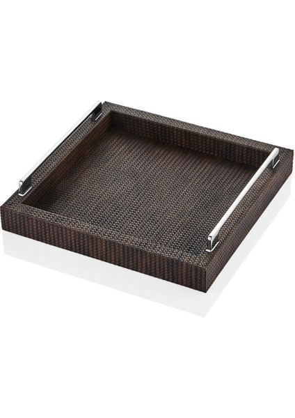 Luxe Faux Kare Vegan Deri Tepsi Kahve 30*30*6,5 cm