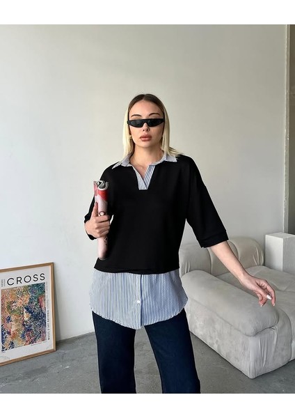 Gömlek Yakalı Eteği Gömlek Detaylı T-Shirt modelleri