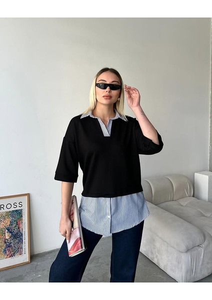 Gömlek Yakalı Eteği Gömlek Detaylı T-Shirt fırsatları