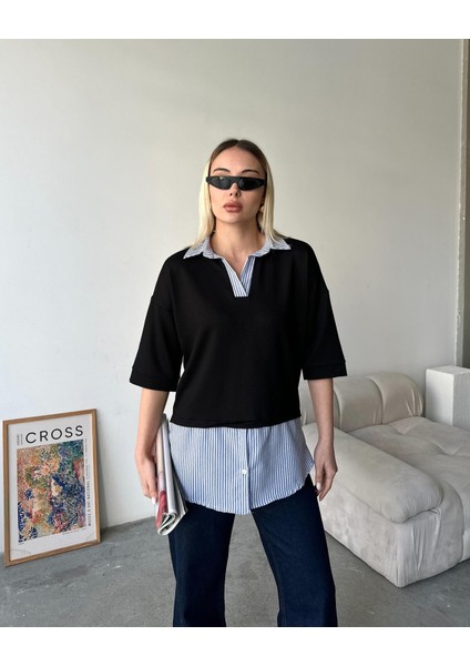 Gömlek Yakalı Eteği Gömlek Detaylı T-Shirt indirimleri
