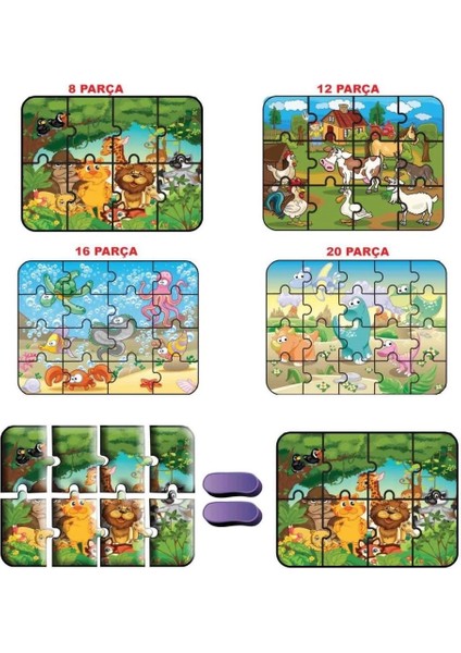 Çocuk 1481 Dıytoy Süper Renkli 4'lü Puzzle - Hayvanlar / 8+12+16+24 Parça Puzzle fiyatları