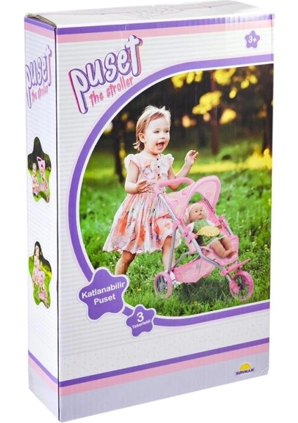 Çocuk 9326C Çilek Desenli, 3 Tekerlekli ve Tenteli Oyuncak Puset -Sunman