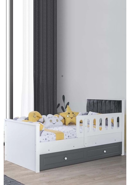 Renas Yavru Yataklı Kapitoneli Çocuk Karyola (%100 Mdf Malzeme)