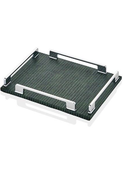Luxe Faux Kare Vegan Deri Tepsi Yeşil 19*25*3,5 cm