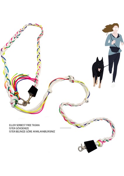 Sedefli Beyaz Çok Renkli Köpek Eller Serbest Hands Free Koşu ve Yürüyüş Gezdirme Tasması