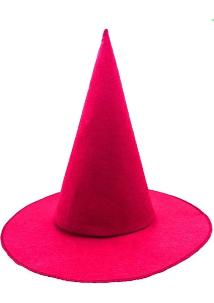 Çocuk Pembe Fuşya Renk Keçe Cadı Şapkası Yetişkin Çocuk Uyumlu 35X38 cm