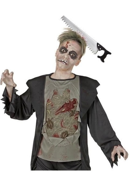 Çocuk Kafaya Saplanmış Halloween Kanlı Testere Şaka Tacı