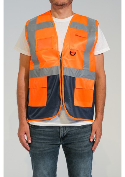 Mühendis Reflektörlü Ikaz Yeleği 10 Adet Turuncu