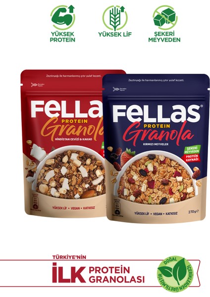 Protein Granola 2'li Paket - Hindistan Cevizi & Kakao 270g + Kırmızı Meyveler 270g
