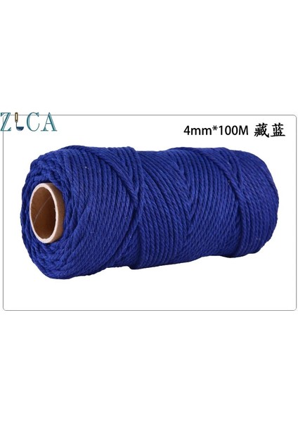 Lacivert Tarzı 4mm x 110 Yards Renkli Kordon Halat Ipliği Bükülmüş Makrome Dize Dıy Çanta Ev Dekor Tekstil Sarma Dekoratif Pamuk Kordon (Yurt Dışından)