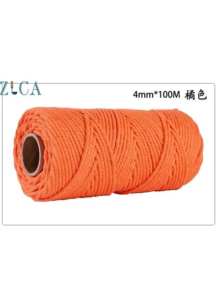 Turuncu Tarzı 4mm x 110 Yards Renkli Kordon Halat Ipliği Bükülmüş Makrome Dize Dıy Çanta Ev Dekor Tekstil Sarma Dekoratif Pamuk Kordon (Yurt Dışından)