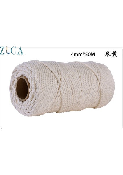 Bej Tarzı 4mm X50M Halat Bükülmüş Kordon 100% Pamuk Halat Renkli Sicim Makrome Kordon Dize Iplik Parti Düğün Dekorasyon Için Dıy Kordon 4mm (Yurt Dışından)