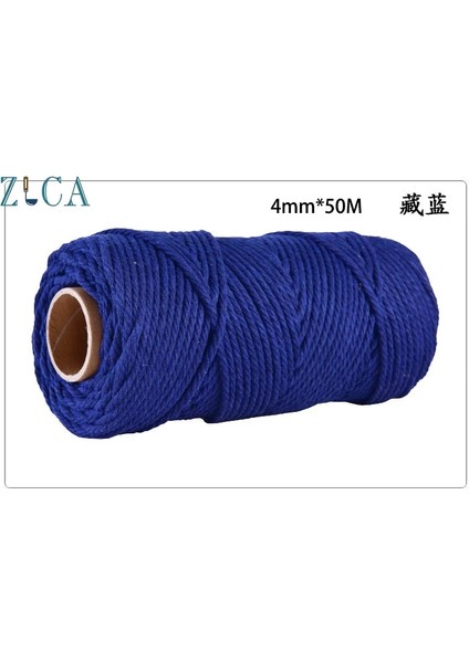 Lacivert Tarzı 4mm X50M Halat Bükülmüş Kordon 100% Pamuk Halat Renkli Sicim Makrome Kordon Dize Iplik Parti Düğün Dekorasyon Için Dıy Kordon 4mm (Yurt Dışından)