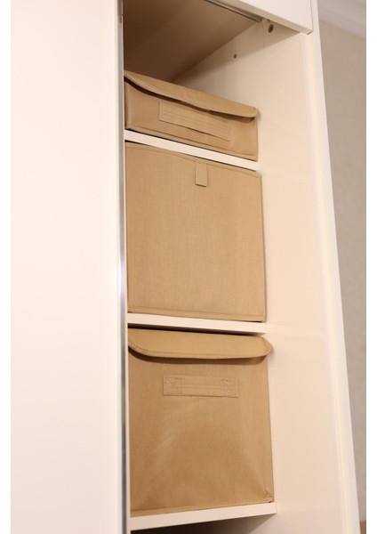 Bej Kapaklı, Kapaksız ve Makyaj Dolap Içi Düzenleyici Katlanır Saklama Kutusu Organizer Set