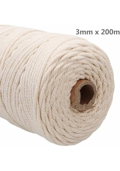 3mm x 200M Stili % Doğal Pamuk Bükülmüş Kordon mm Çap Uzunluğu Dıy Ev Tekstili El Sanatları Için Makrome Zanaatkar Dize (Yurt Dışından)