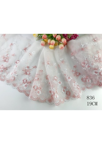 NO.836 Stili Lot 1 Yards Narin Işlemeli Çiçek Pembemorkırmızıbeyazsiyah Tül Dantel Süsleme Dıydikişdüğün Danteli 02 (Yurt Dışından)