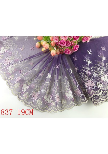 NO.836 Stili Lot 1 Yards Narin Işlemeli Çiçek Pembemorkırmızıbeyazsiyah Tül Dantel Süsleme Dıydikişdüğün Danteli 02 (Yurt Dışından) fırsatları