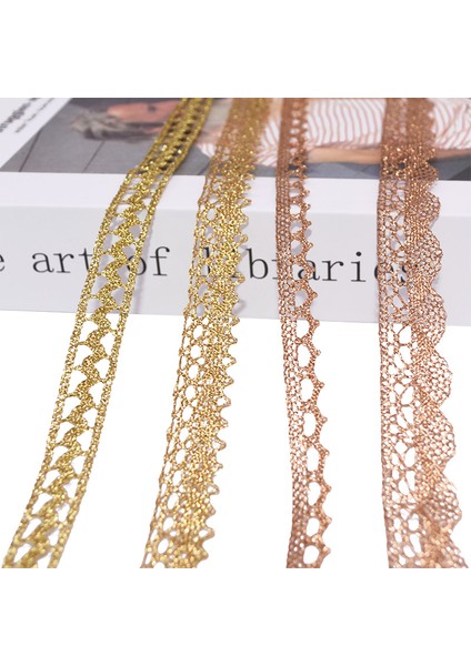 B10 Stili 10 Yard Yard Goldsilver Dantel Trim Şerit Rulo Glitter Tığ Işi Kurdela Dokuma Dekor Dıy Craft Hediye Paketleme Dikiş Malzemeleri (Yurt Dışından)