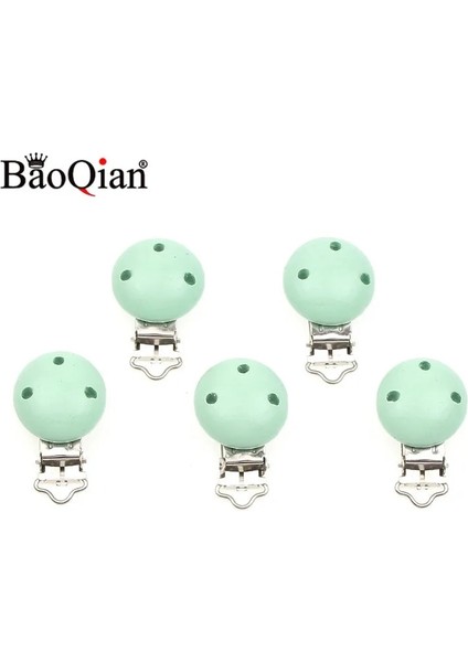 Açık Yeşil Tarzı 5 Adet Ahşap Metal Bebek Emzik Tutucular Için Klipler Yuvarlak Klipsler Askı Çocuk Konfeksiyon Aksesuarları (Yurt Dışından)