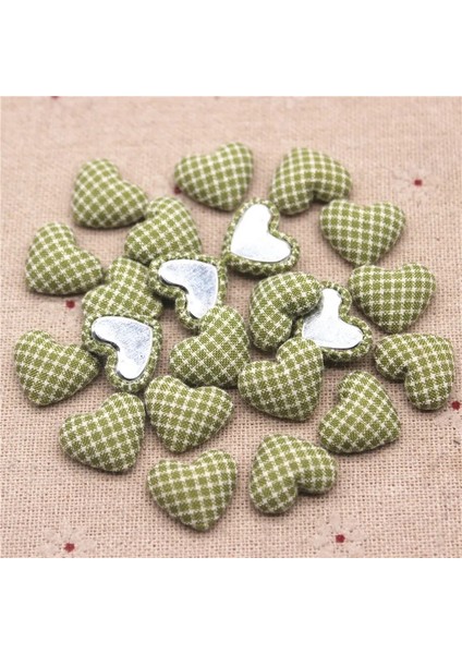 K Tarzı Adet Karışık Renkler Kafes Kumaş Kaplı Kalp Düğmesi Flatback Cabochon Dıy Dekorasyon Düğmesi Scrapbooking, BK1027 (Yurt Dışından)