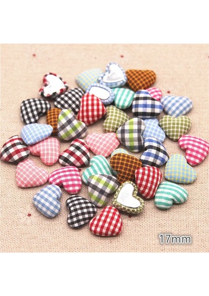 K Tarzı Adet Karışık Renkler Kafes Kumaş Kaplı Kalp Düğmesi Flatback Cabochon Dıy Dekorasyon Düğmesi Scrapbooking, BK1027 (Yurt Dışından)