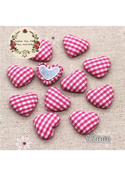 K Tarzı Adet Karışık Renkler Kafes Kumaş Kaplı Kalp Düğmesi Flatback Cabochon Dıy Dekorasyon Düğmesi Scrapbooking, BK1027 (Yurt Dışından)