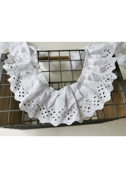 8cm Geniş Beyaz Pamuklu Dantel Pileli Fırfır Trim Hollow Nakış Gipür 3D Dantel Kumaş Şerit Etekler Saçak Atkılar Dikiş Dekor (Yurt Dışından)