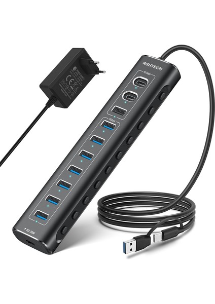 11 Port Güçlendirilmiş USB C Hub 2X10 Gbps USB C 1X10 Gbps USB A Pd 20W 7x USB 3.0 5gbps Hub