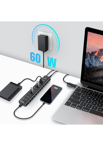 11 Port Güçlendirilmiş USB C Hub 2X10 Gbps USB C 1X10 Gbps USB A Pd 20W 7x USB 3.0 5gbps Hub