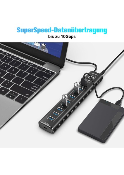11 Port Güçlendirilmiş USB C Hub 2X10 Gbps USB C 1X10 Gbps USB A Pd 20W 7x USB 3.0 5gbps Hub