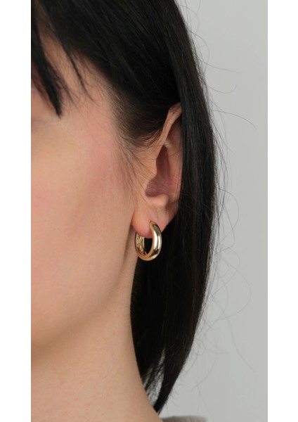 14 Ayar Altın Düz Bombeli Halka Küpe